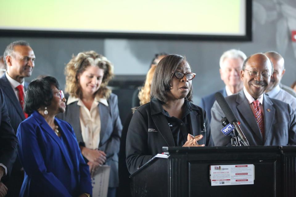 City Commissioner Dianne Williams-Cox speaks about the city's monetary contributions to fight crime in Tallahassee, Dec. 5, 2023.