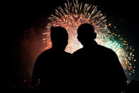 <p>President Barack Obama and First Lady Michelle Obama watch the fireworks over the National Mall from the White House on July 4, 2009 in Washington. (Photo: Pete Souza/The WHite House via Getty Images) </p>