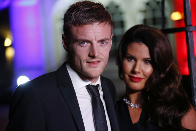 Jamie Vardy and Rebekah Vardy pose for photographers upon arrival at The Sun Military Awards 2016 in London, Wednesday, Dec. 14, 2016. (Photo by Joel Ryan/Invision/AP)