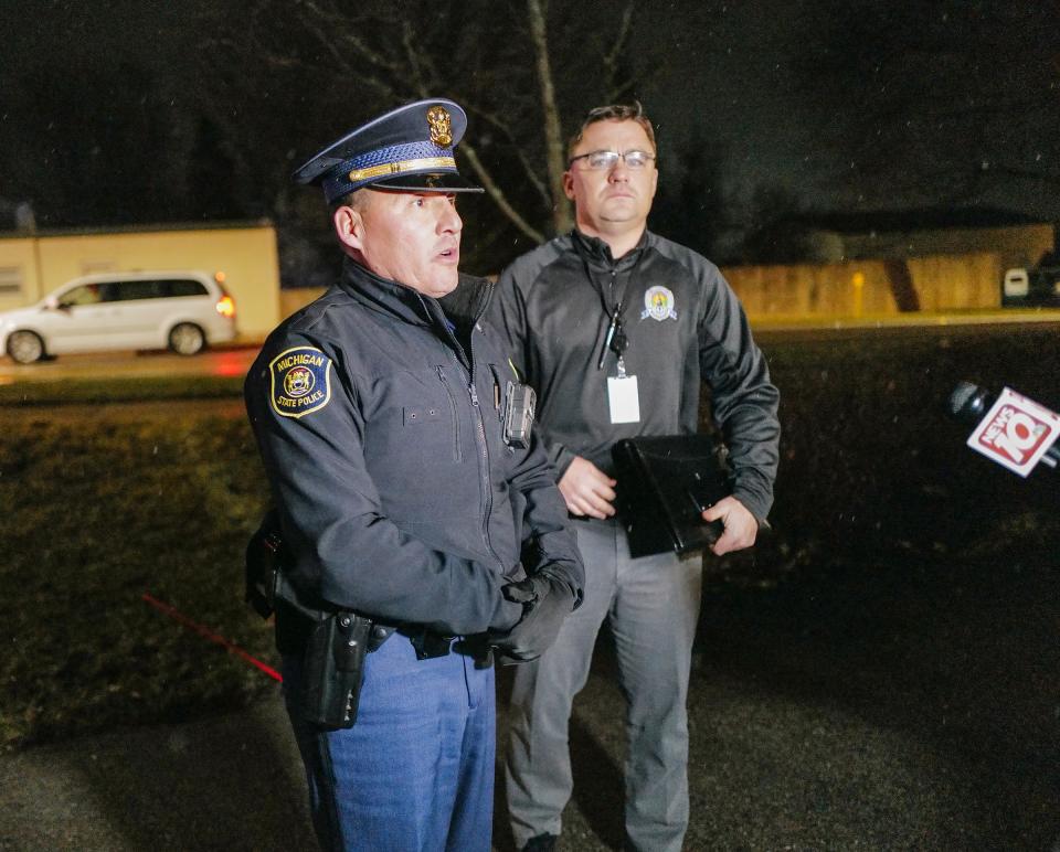 Michigan State Police Lt. Rene Gonzalez, left and Lansing Police Chief Ellery Sosebee talk to the media about a shooting by police of a person on Thursday, Jan. 5, 2023. It's not clear how many officers were involved in the shooting and Sosebee did not release an gender, age or hometown of the person who was shot.
