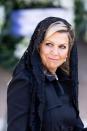 <p>Queen Maxima of the Netherlands wore a lace veil; she was the only royal in a black veil at the funeral. </p>