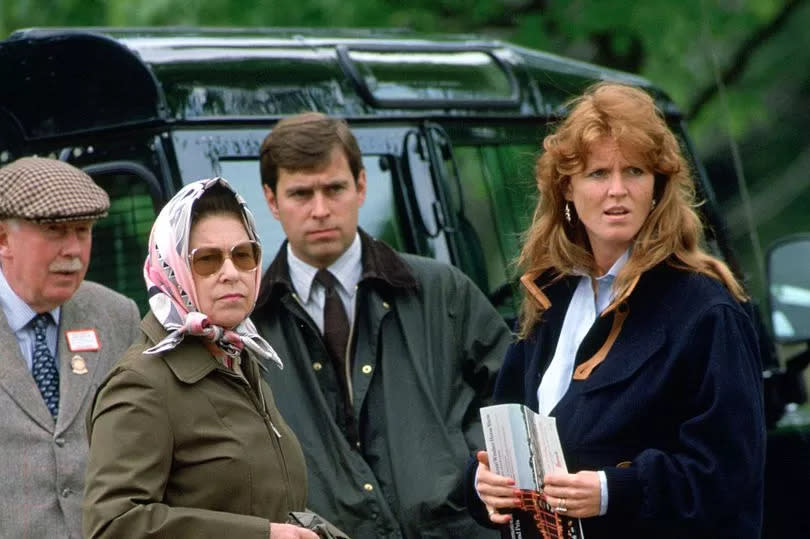 Sarah Ferguson is seen with the Queen and Prince Andrew many years ago