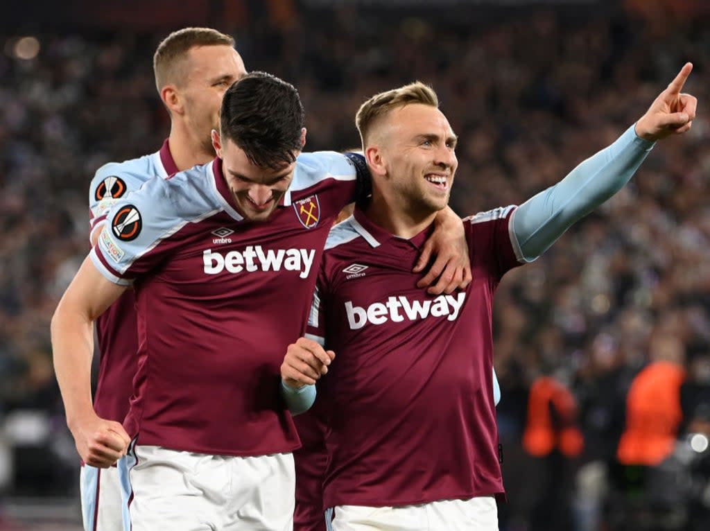 Jarrod Bowen celebrates scoring West Ham’s third goal against Genk (Getty Images)