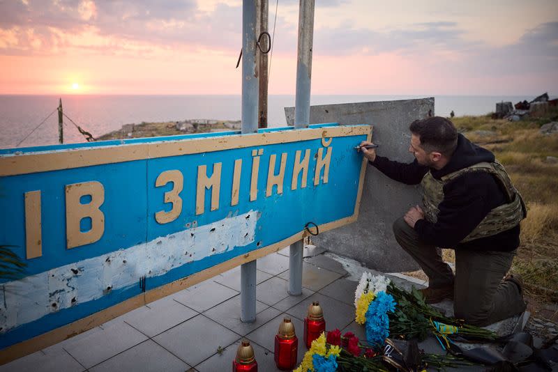 Ukraine's President Zelenskiy visits Snake Island in the Black Sea