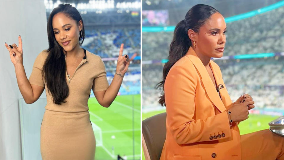 British football reporter Alex Scott was reprimanded over one of her social media posts at the World Cup in Qatar. Pic: Instagram