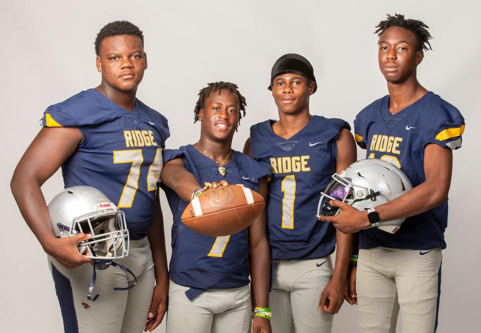 Fall Football Preview - Ridge Community High School - Marc Michel , Jeremiah Cesaire , Klein Gilles and Rocky Pieriche in Lakeland Fl. Friday July 21 ,2023.Ernst Peters/The Ledger