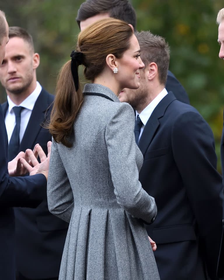 <p>Kate Middleton basically invented the royal ponytail. The humble hairstyle, once thought to be too athletic and sporty for red carpets and royal families, has been a staple of the Duchess for years. Her version is always polished and perfect, but in late 2018, Middleton took her ponytail one step further. Instead of simply pulling her back with an elastic or wrapping the base with a strand of hair, Middleton has been wearing a black velvet elastic affixed with a bow.</p>