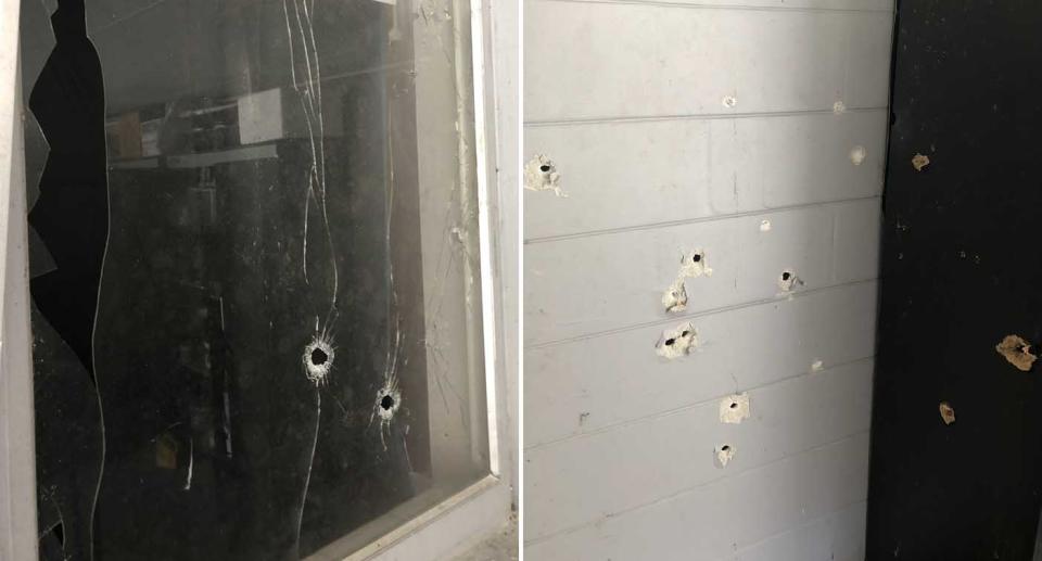 Bullet holes seen in the side of a Lakeland house in Florida.