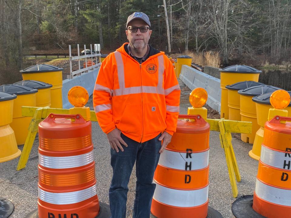 Raynham Highway Superintendent Ed Buckley stands on the Gardiner Street Bridge on Nov. 29, 2022.