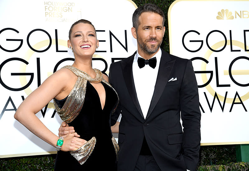 <p>Actors Blake Lively and Ryan Reynolds arrive at the 74th Annual Golden Globe Awards held at the Beverly Hilton Hotel on January 8, 2017. (Photo by Kevork Djansezian/NBC/NBCU Photo Bank via Getty Images) </p>