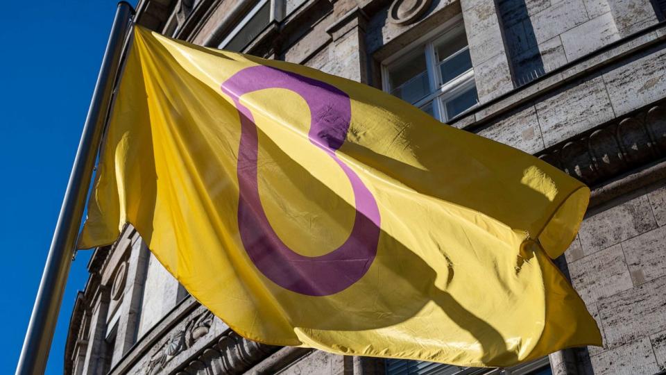 PHOTO: An Intersex flag is seen in front of the Berlin Senate Department for Justice, Diversity and Anti-Discrimination, Oct. 26 2022, in Berlin. (Christophe Gateau/Picture-Alliance/DPA/AP Images)