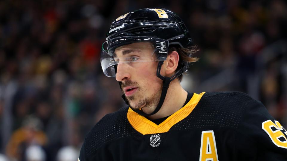 Boston Bruins forward Brad Marchand called out the concussion spotter. (Photo by Maddie Meyer/Getty Images)