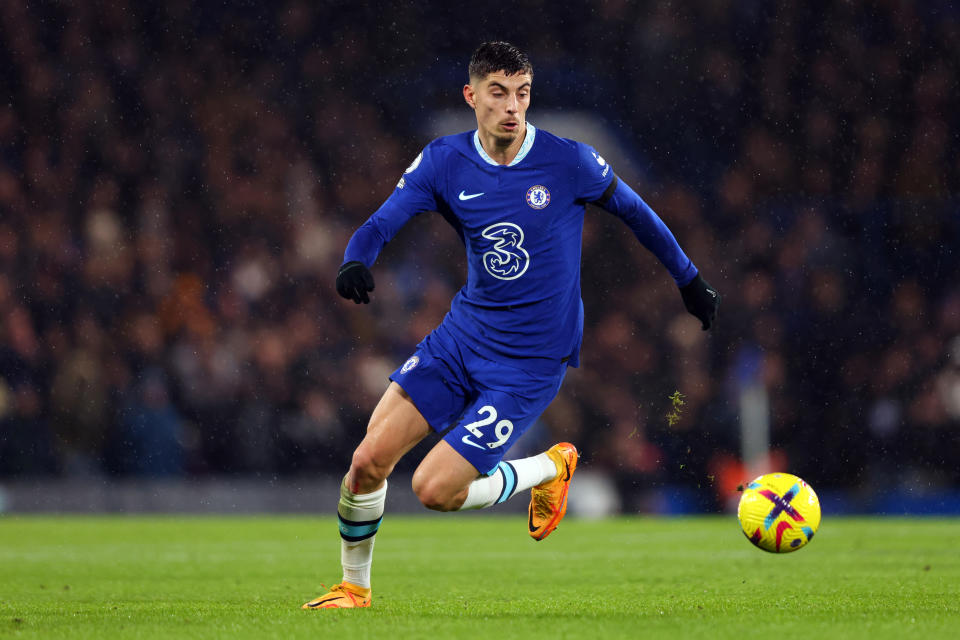 LONDON, ENGLAND - DECEMBER 27: Kai Havertz of Chelsea during the Premier League match between Chelsea FC and AFC Bournemouth at Stamford Bridge on December 27, 2022 in London, United Kingdom. (Photo by Marc Atkins/Getty Images)