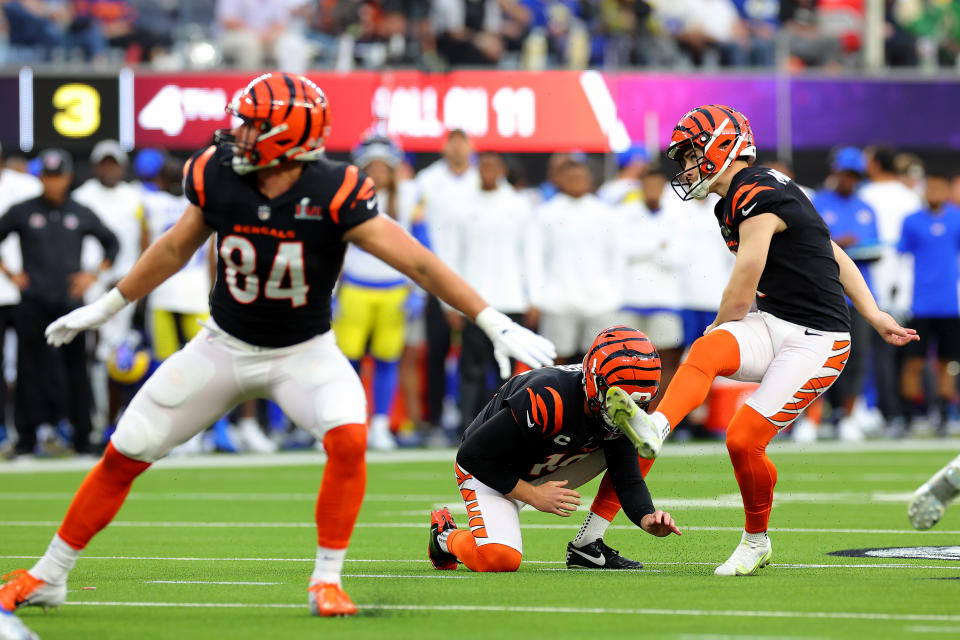 Evan McPherson joined Adam Vinatieri in the record books with his Super Bowl field goal. (Photo by Kevin C. Cox/Getty Images)