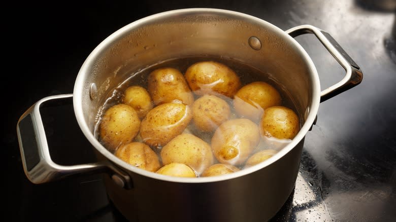 Boiled potatoes in a pot