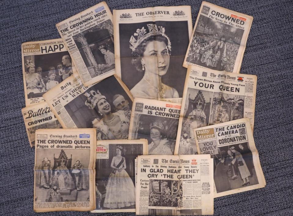<div class="inline-image__caption"><p>UK newspapers' front pages from Britain's Queen Elizabeth II's Coronation in 1953 are displayed, in London, Britain April 25, 2023.</p></div> <div class="inline-image__credit">Hannah McKay/Reuters</div>