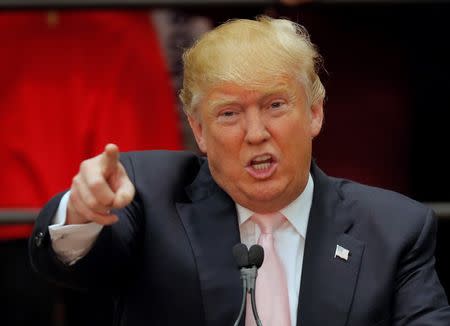 U.S. Republican presidential candidate Donald Trump gestures as he speaks during a campaign event in Radford, Virginia February 29, 2016. REUTERS/Chris Keane