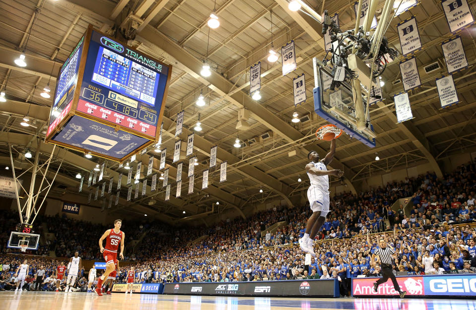 The Zion Williamson show resumed in full force Tuesday as Duke hosted Indiana. (Getty)