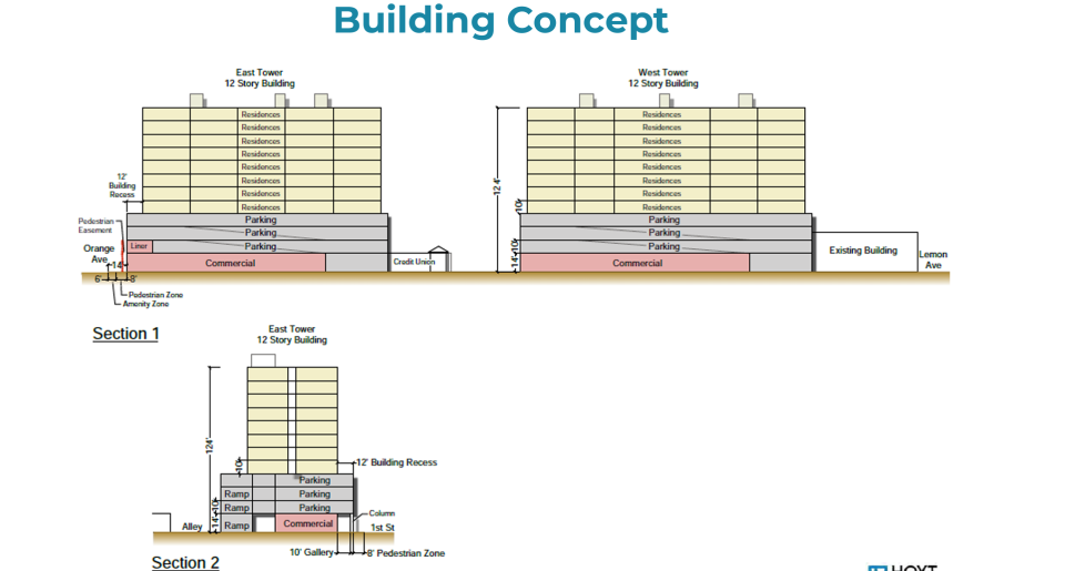 Brown's plan would call for two, twelve-story apartment buildings owned by the city, with rents fixed based on household income.