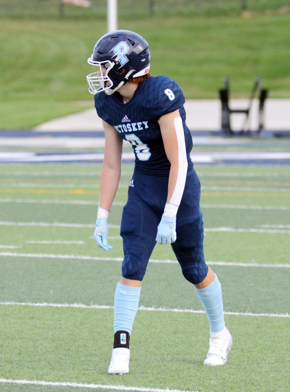 Petoskey's Seth Marek got off to a hot start to his junior season, finishing with five catches for 96 yards and three touchdowns.