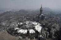 The Mecca Royal Clock Tower, seen here from above, is the world's third tallest building and one of its largest in terms of floor space, the six towers in the complex include luxury hotel rooms and a multi-storey shopping mall