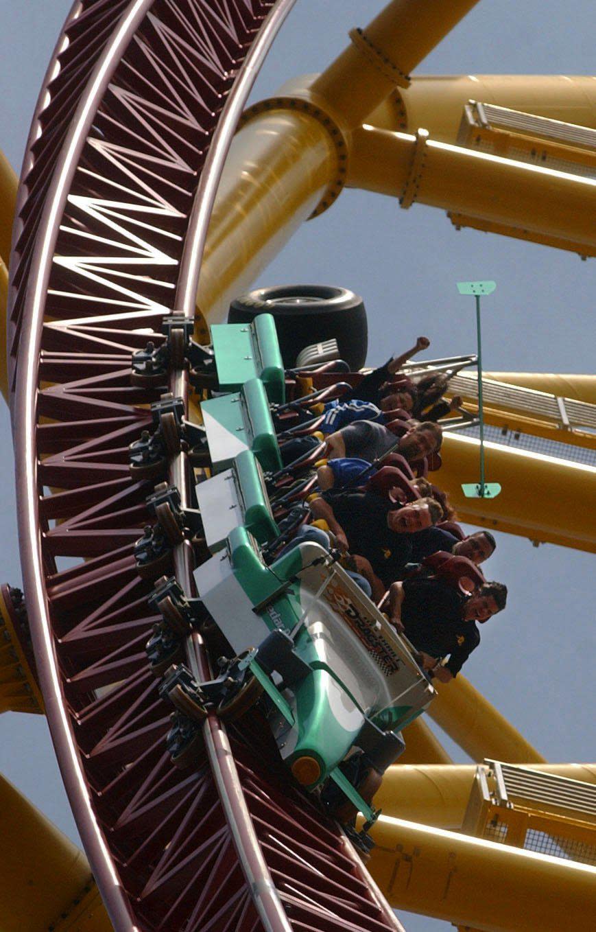 David Miran, ODA chief of amusement rides, said Top Thrill Dragster's green train, as seen in this file photo, lost an "L-shaped" bracket  on the back of the train car during an Aug. 15, 2021, ride.