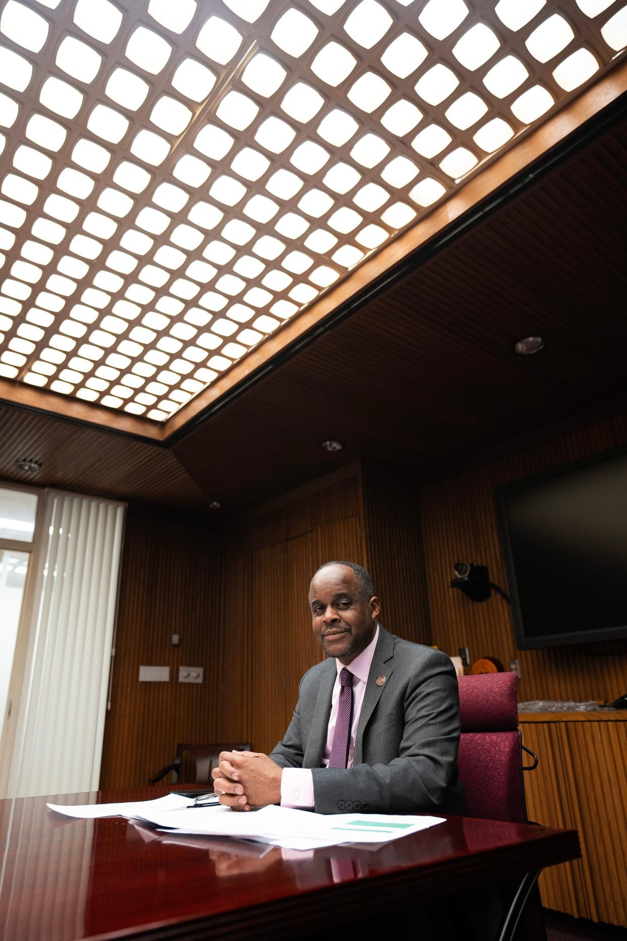 Jack Thomas, president of Central State University, in a portrait photo taken Wednesday in the trustees' conference room.