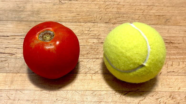 Tomato and tennis ball