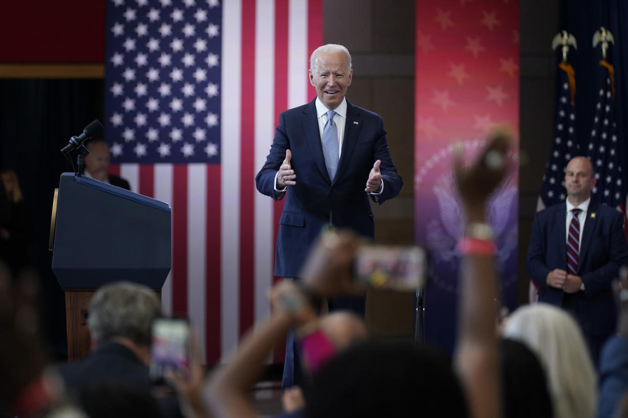 President Joe Biden arrives to speak about voting rights at the National Constitution Center, Tuesday, July 13, 2021, in Philadelphia. (Evan Vucci/AP)