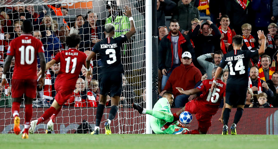 Mo Salah had the ball in the net but Daniel Sturridge had slid into Alphonse Areole and the goal was disallowed