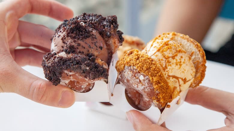 Donut hole ice cream sandwiches 