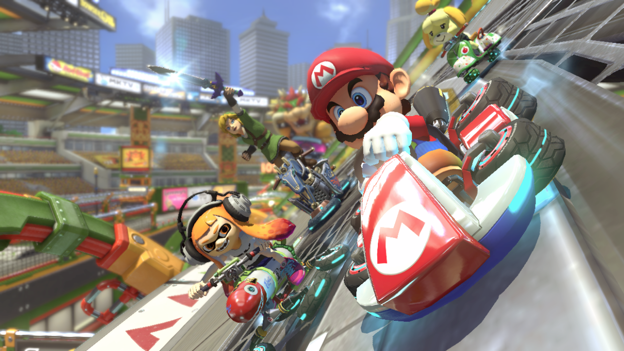 Mario racing with other video game characters