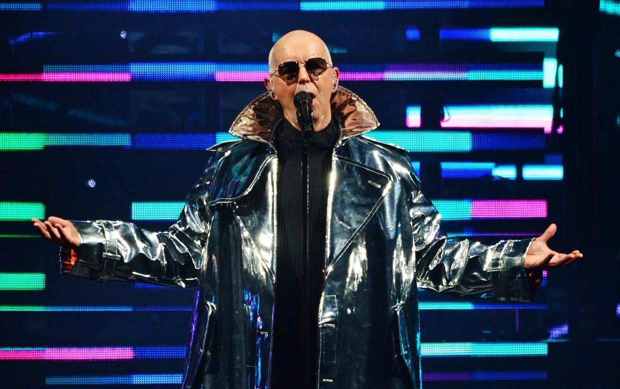 Neil Tennant of Pet Shop Boys on stage in London last night - Getty Europe