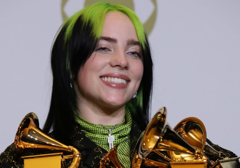 FILE PHOTO: 62nd Grammy Awards – Photo Room – Los Angeles, California, U.S., January 26, 2020 - Billie Eilish poses backstage with her awards