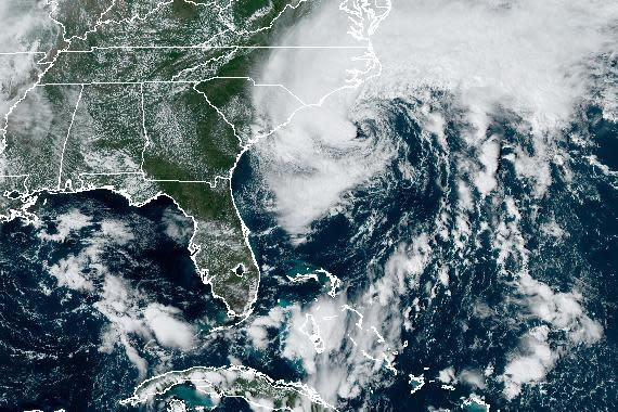 A satellite image of Tropical Storm Ophelia on Friday. (National Oceanic and Atmospheric Administration)