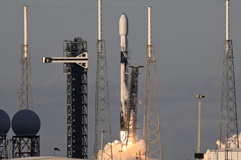 A SpaceX Falcon 9 rocket launches six satellites on the USSF-124 mission from Launch Complex 40 at 5:30 p.m. from the Cape Canaveral Space Force Station on Wednesday. Two of the satellites are for the Missile Defense Agency and four are for the US Space Force Space Development Agency. Photo by Joe Marino/UPI