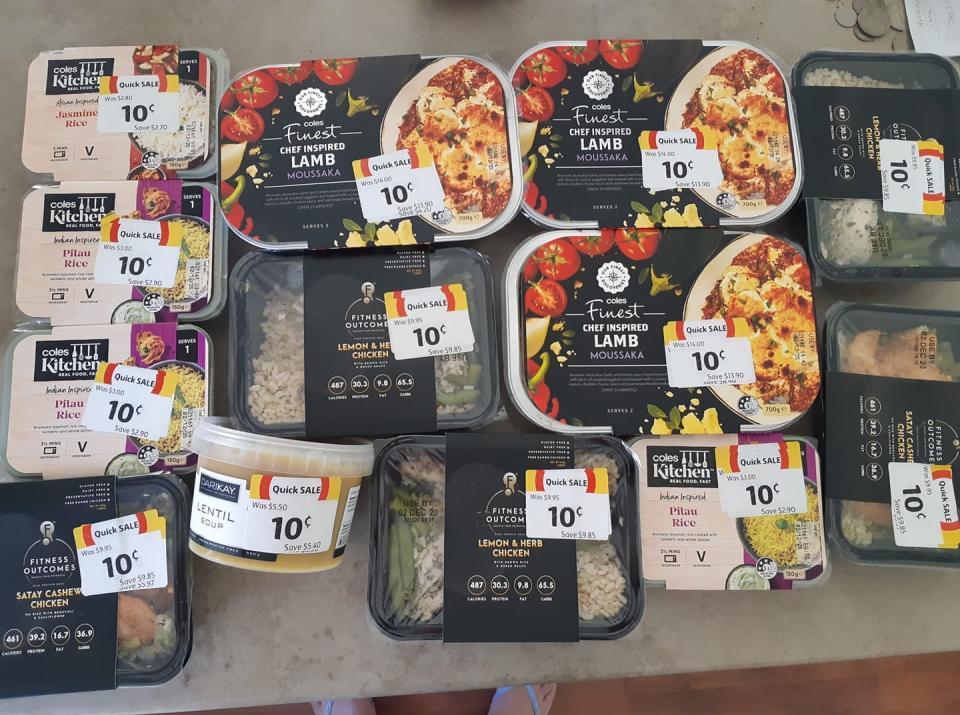 A Coles grocery haul worth $1.45 is pictured.