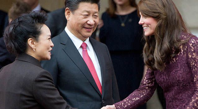 Duchess Catherine meeting Chinese President Xi Jinping and his wife. Source: AAP