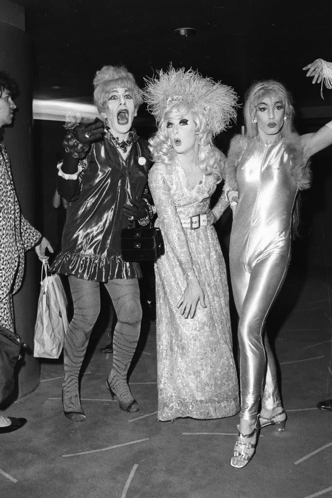 Attendees in drag at a the Palladium Party in 1985. The infamous party was designed by Japanese architect Arata Isozaki, and designer Azzedine Alaïa designed the wardrobe for the staff. - Credit: Shutterstock