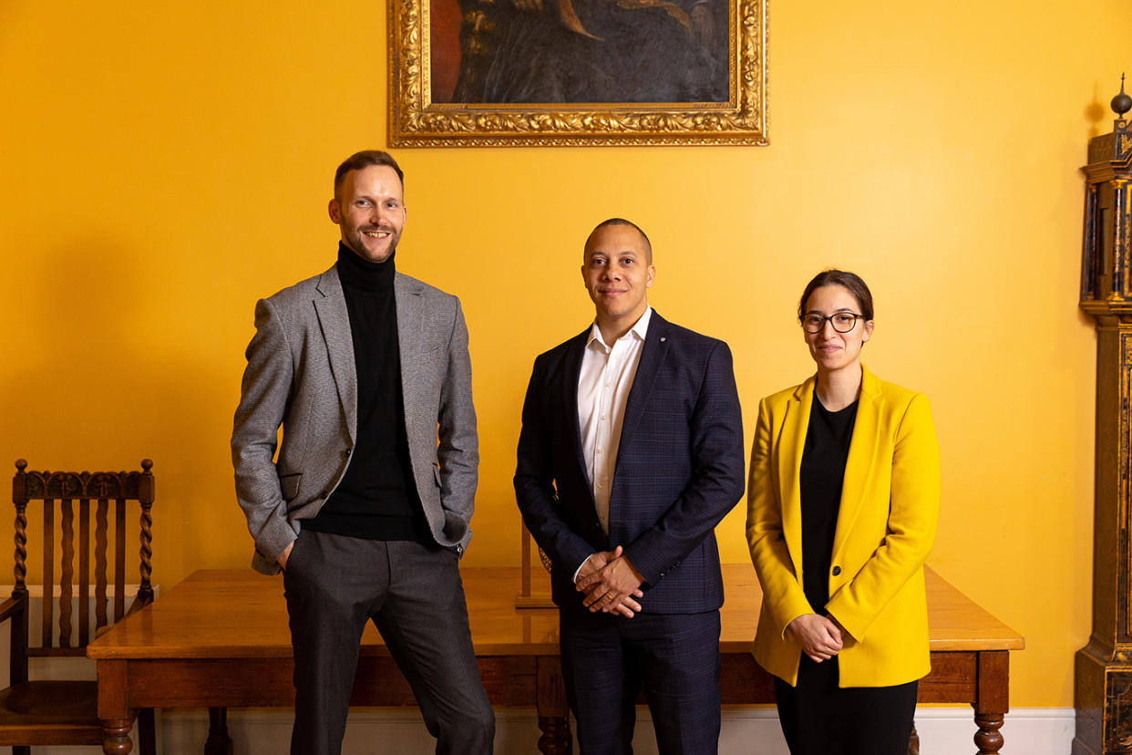 Obrizum was founded by a trio of PhD-trained Cambridge scientists, doctors Chibeza Agley, centre, Sarra Achouri and Juergen Fink. Photo: Obrizum