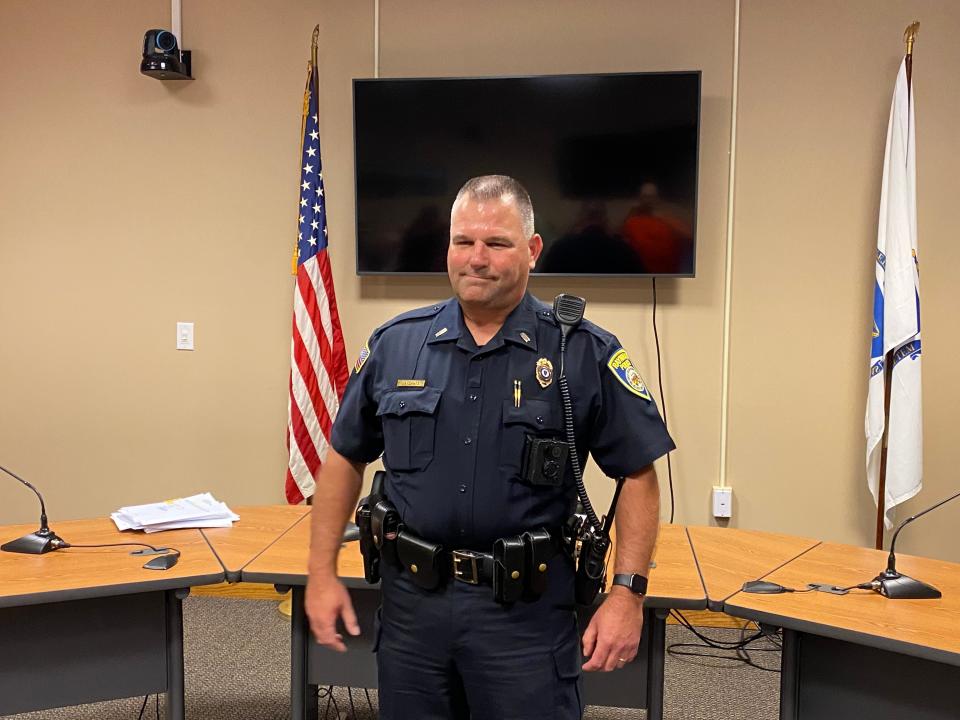 Raynham's new Police Chief David LaPlante was sworn in the Selectmen's meeting room at Town Hall on Tuesday, Aug. 22, 2023.