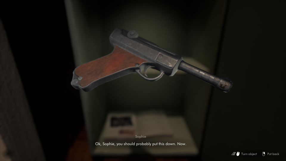 A close-up of an old-fashioned pistol in This Bed We Made.