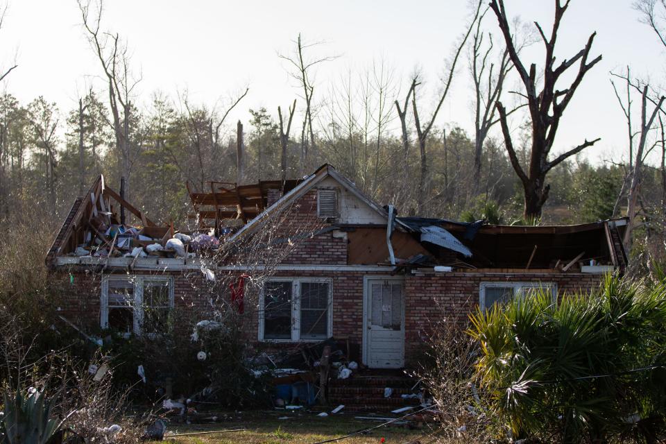 A roof was ripped off a home in Marianna, Florida on Tuesday, Jan. 9, 2024.