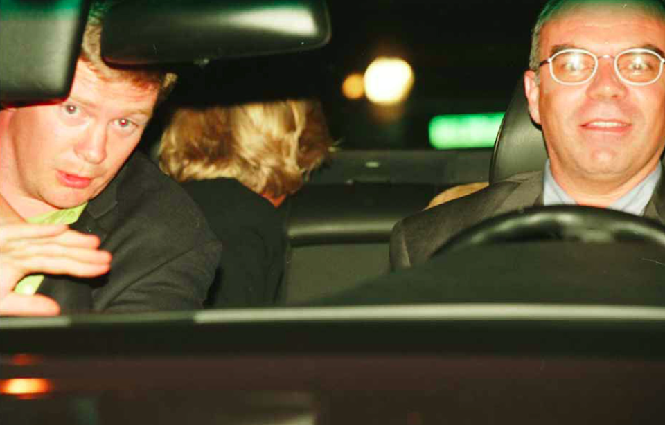 Mr Rees, left, Diana and the driver of the car, Henri Paul (Picture: Rex)