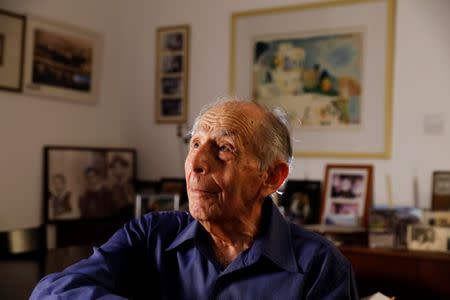 Shlomo Hillel, 95, a former Israeli diplomat and minister, sits in his home during an interview, in Raanana, Israel, June 14, 2018. Picture taken June 14, 2018. REUTERS/Ronen Zvulun