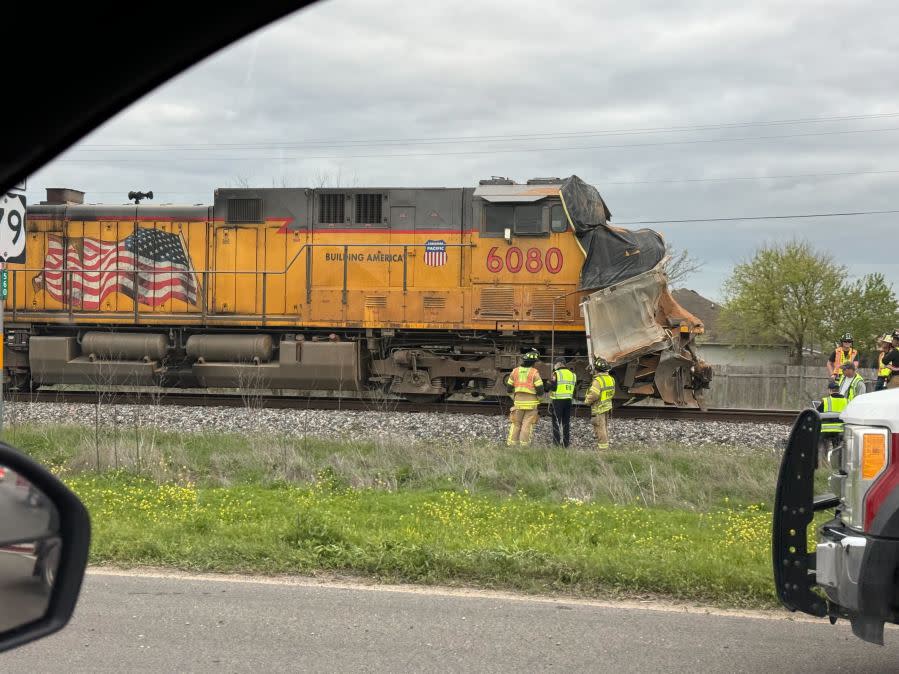 18-wheeler, train collide in Hutto Wednesday morning (Hutto Police Department photo)