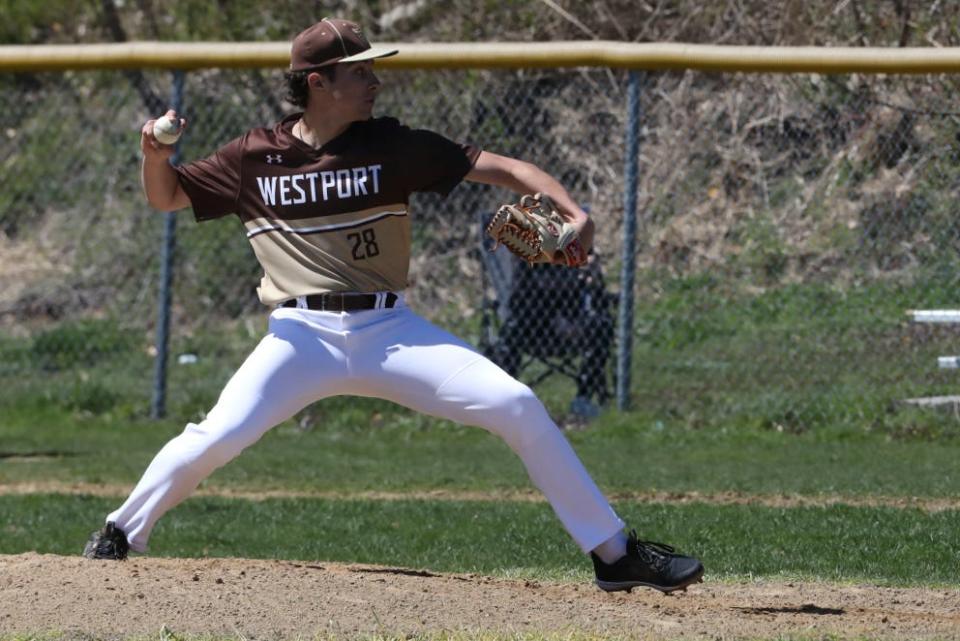 Westport’s Max Morotti delivers a pitch during a recent game against Diman.