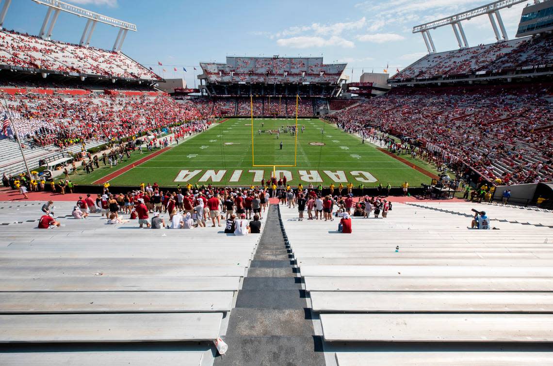 The South Carolina student section of Williams-Brice Stadium sits nearly empty in the fourth quarter in Columbia, SC on Saturday, Sept. 17, 2022.