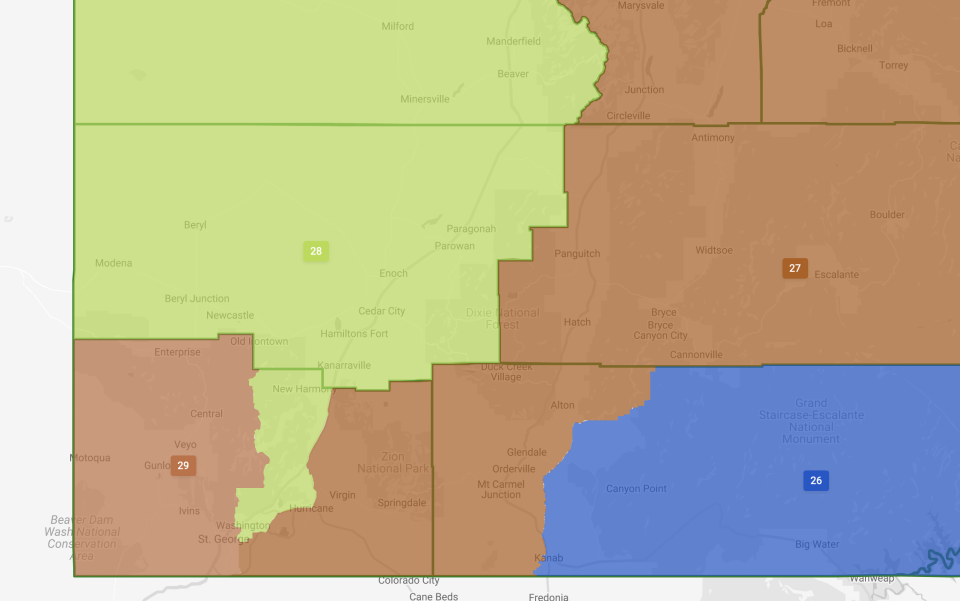 A look at how the Utah Senate districts will look for the next 10 years in southwest Utah if approved by Gov. Spencer Cox.