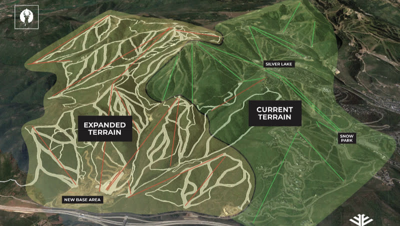 Rendering shows new terrain that will be added to Deer Valley Resort’s current footprint. Deer Valley announced plans for a massive expansion on Thursday, Aug. 24, 2023, anchored by a deal to take over operation duties for a project formerly slated as the new Mayflower Mountain Resort.